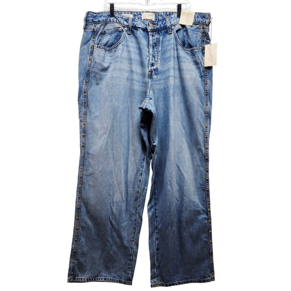 Mid Rise 90s Baggy Womens Jeans W/ Side Studs Universal Thread Size17 Blue Denim